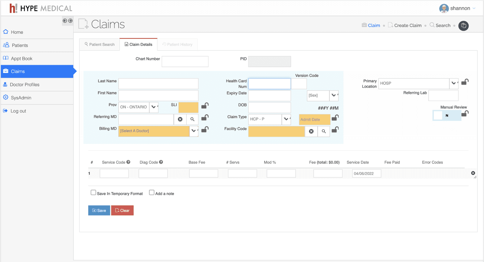 Sample Claims Page
